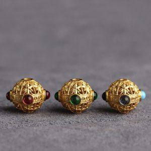 Gold Plated S925 Silver Zircon Inlaid Hollow Oval Spacer Loose Beads