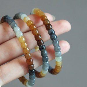 6mm - 10mm 6A Natural Multi-Color Gradient Nephrite Jade Straight-Cut Cylinder Drum Beaded Bracelet