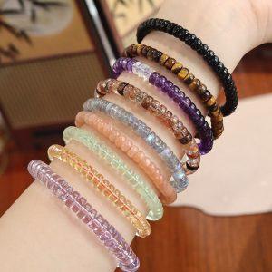 Multi Natural Gemstone Quartz Straight-Cut Cylinder Drum Beaded Bracelet