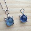 Natural Aquamarine Round Cat Head Pendant with Silver Clasp