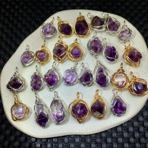 Copper Wire Wrapped Natural Purple Super Seven Freeform Pendant Melody Stone Crystal Charm
