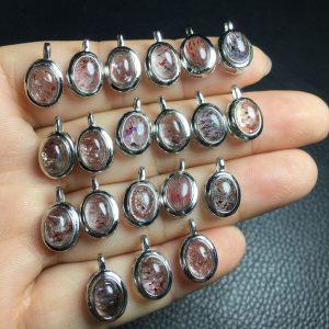 S925 Sterling Silver Set with Natural Super Seven Melody Stone Oval Pendant Crystal Charm