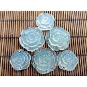 5-pieces Natural Xiu Jade (Serpentine) Carved Rose Small Charm Bead Double Side Drilled