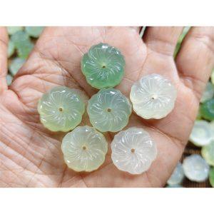 5-pieces Natural Xiu Jade (Serpentine) Carved Round Flower Beads