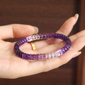 AAA Natural Gradient Color Uruguayan Amethyst Straight Cut Flat Tablet Beaded Bracelet