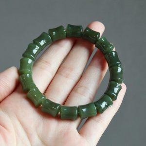AAA Natural Green Nephrite Bamboo Joint Beaded Bracelet
