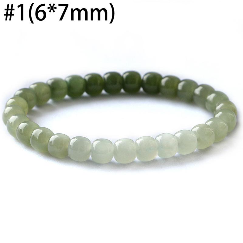 AAA Natural Gradient Color Nephrite Barrel Round Beaded Bracelet - Image 6