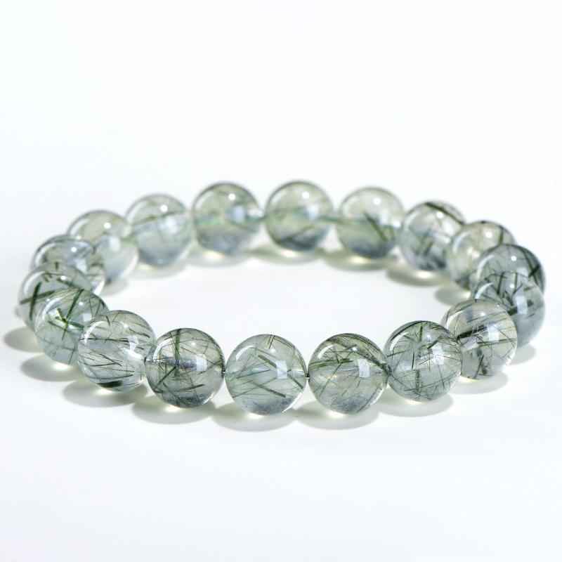 7mm - 12mm 5A Natural Green Rutilated Quartz Round Beaded Bracelet Bracelet