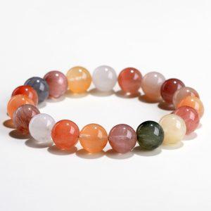 7mm - 12mm 6A Natural Multi-Colored Rutilated Quartz Round Beaded Bracelet