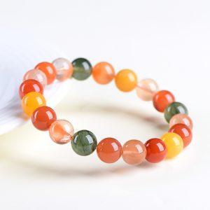 7mm - 10mm 7A Natural Multi-Colored Rutilated Quartz Round Beaded Bracelet