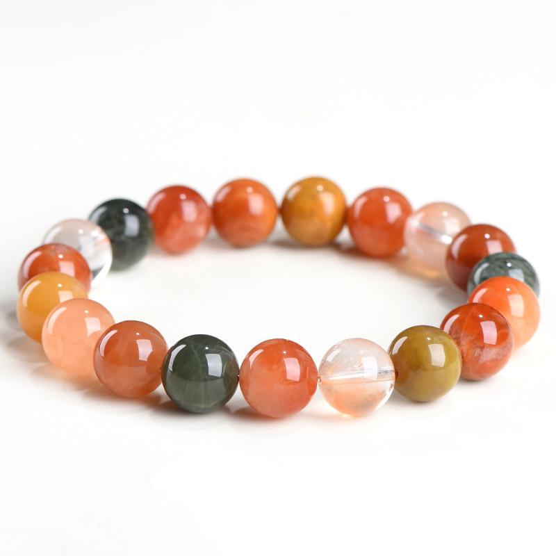 6mm - 10mm 6A Natural Multi-Colored Rutilated Quartz Round Beaded Bracelet