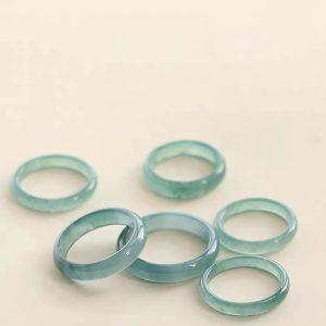 AAA Natural Ice Blue Water Jadeite Plain Band Ring Bead