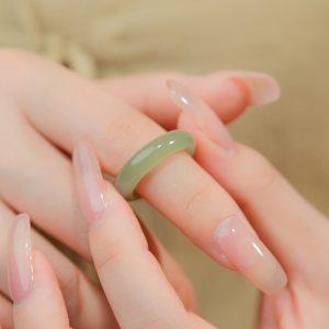 High Grade Natural Qing Water Nephrite Plain Band Ring