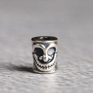 S925 Sterling Silver Smiley Clown Skull Barrel Spacer Bead