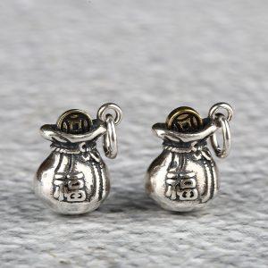 S925 Sterling Silver Fu Character Ancient Coin Small Money Bag Charm