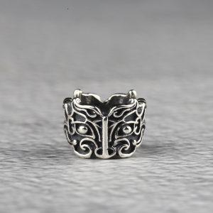 S925 Sterling Silver Vintage-style Retro Taotie Beast Face Captive Ring Spacer Bead
