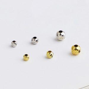 Gold Plated S925 Sterling Silver Bevel Cut Round Spacer Loose Beads DIY Findings