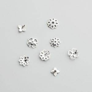 S925 Sterling Silver Flower Bead Caps Spacer Beads High Polished Loose Jewelry Accessories