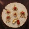 Natural Nanhong Red Agate Ruyi Peanut Shape Pendant with Gold Plated S925 Silver Bezel Set