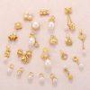 Natural Freshwater Pearl Teardrop Bow Mini Dangle Charm Spacer Bead with Gold Plated S925 Silver Bezel Set