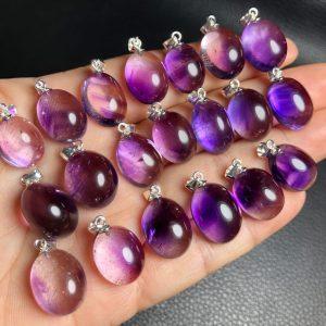 Natural Super Seven Amethyst Oval Pendant with Silver Clasp