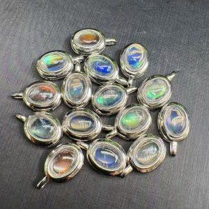 Natural Flashy Multi-Color Luster Madagascan Moonstone Oval Pendant with S925 Sterling Silver Set
