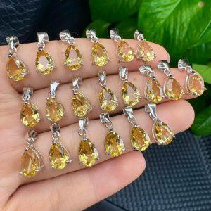 Natural Citrine Teardrop Pendant with S925 Sterling Silver Set