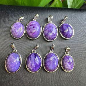 Natural Charoite Oval Pendant with S925 Sterling Silver Set