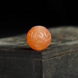 5-pieces Natural Peach Moonstone Fret Pattern Round Spacer Beads