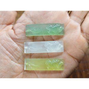 5-pieces Natural White & Light Green Serpentine Carved Lotus & Carp Pattern Long Bar Slab Beads, DIY Bracelet Beads