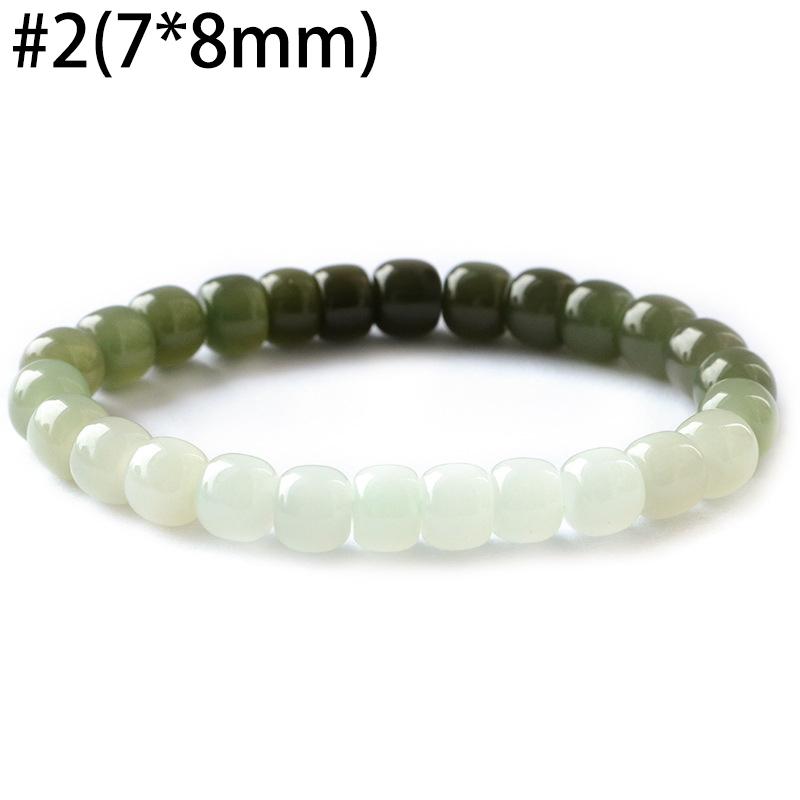 AAA Natural Gradient Color Nephrite Barrel Round Beaded Bracelet - Image 7