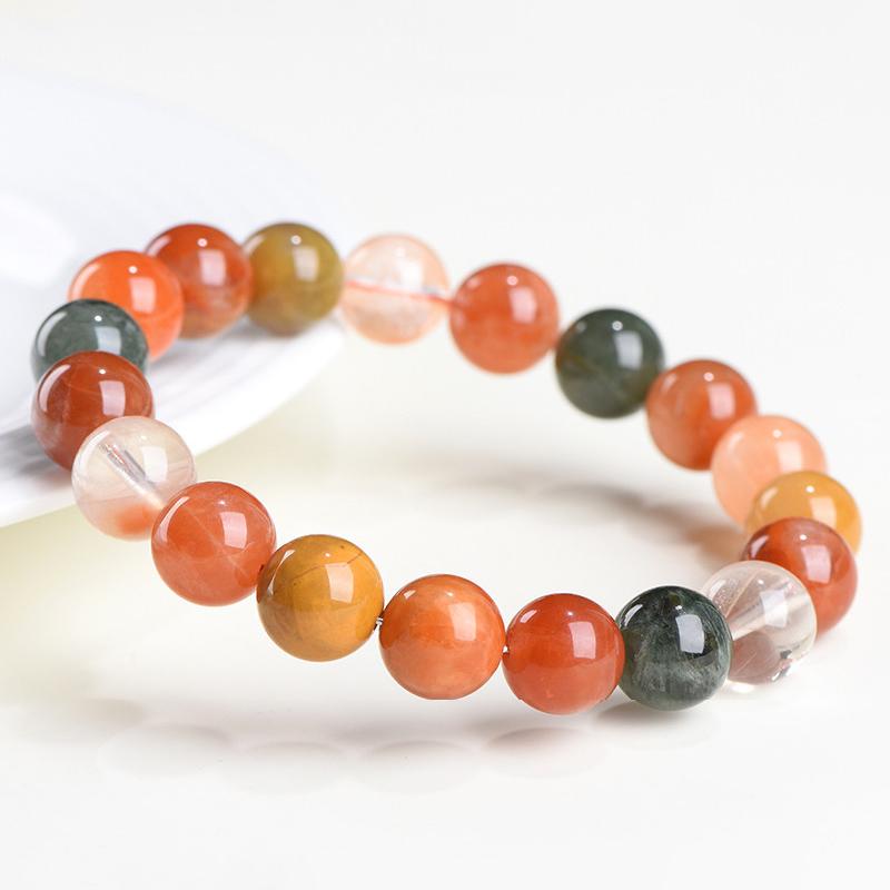 6mm - 10mm 6A Natural Multi-Colored Rutilated Quartz Round Beaded Bracelet - Image 2