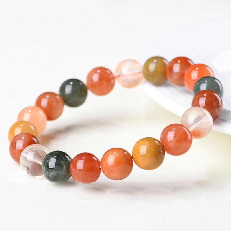 6mm - 10mm 6A Natural Multi-Colored Rutilated Quartz Round Beaded Bracelet - Image 3
