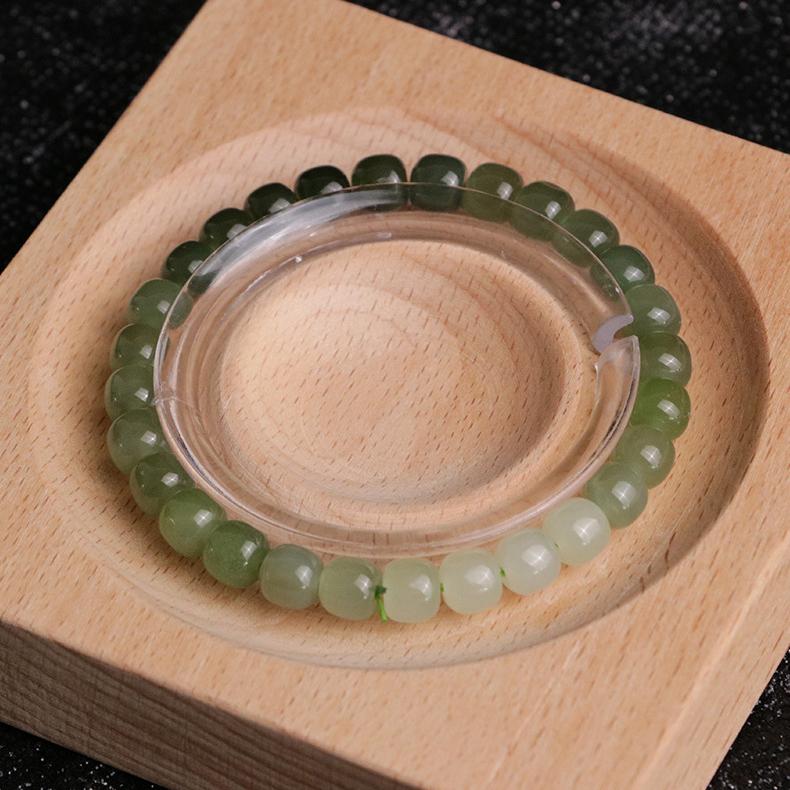 AAA Natural Gradient Color Nephrite Barrel Round Beaded Bracelet - Image 4