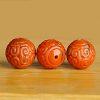 Natural Full Opaque Rich Red Nanhong Agate Fret & Cloud Pattern Round Spacer Bead