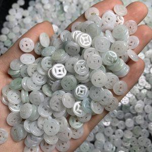 50-Pieces AAA Natural Jadeite Openwork Round Coin Flat Bead