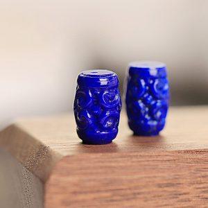 2-Pieces Natural Lapis Lazuli Fret Pattern Barrel Spacer Beads