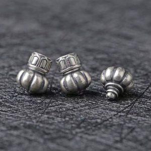 S925 Sterling Silver Pumpkin Shaped Vintage End Loose Spacer Bead