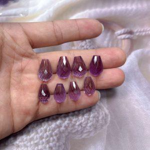 5-Pieces Natural Amethyst Natural Amethyst Conical Faceted Pear Teardrop Spacer Beads