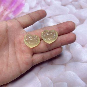 5-Pieces Natural Lemon Citrine Nine-Tailed Fox Pattern Heart Spacer Beads