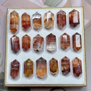 5-Pieces Natural Red Inclusion Quartz Double Terminated Prism Spacer Beads