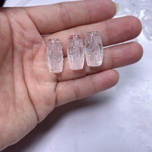 2-Pieces Natural Clear Quartz Dzi Spacer Beads