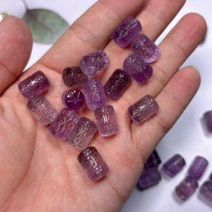 2-Pieces Natural Ametrine Fret Pattern Cylinder Barrel Spacer Beads