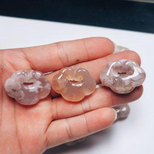 2-Pieces Natural Natural Sakura Flower Agate Ruyi Lock Charm