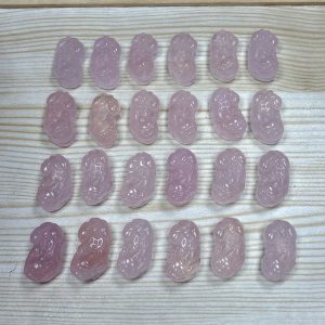 2-Pieces Natural Rose Quartz ide-Head Pi Yao Pixiu Animal Spacer Beads