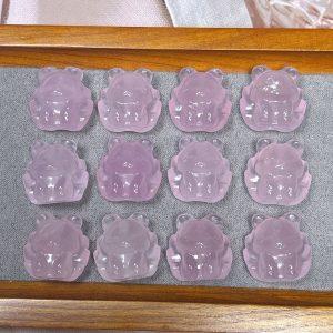 2-Pieces Natural Rose Quartz Fat Nine-Tailed Fox Spacer Beads