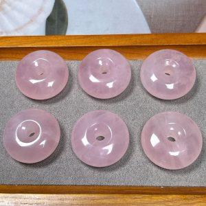 2-Pieces Natural Rose Quartz Ping An Coin Donut Spacer Beads