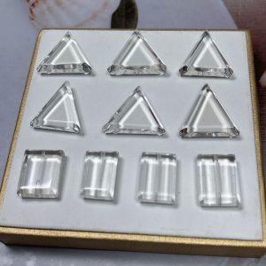 2-Pieces Natural Clear Quartz Triangle Rectangle Geometric Spacer Beads