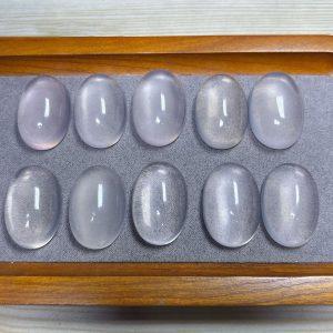 2-Pieces Natural Milky White Quartz Flat Base Oval Egg Cabochon Loose Inlay Gemstones