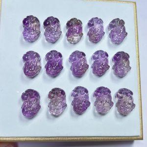 2-Pieces Natural Amethyst Bend Head Coin Pi Yao Pixiu Animal Spacer Beads
